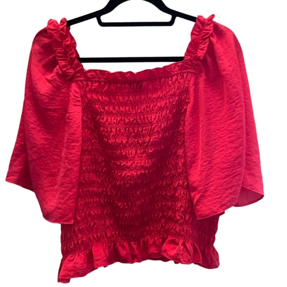 🥑5/$25 Ann Taylor pink square neck smocked blouse with flutter sleeves XXL - Picture 3 of 7